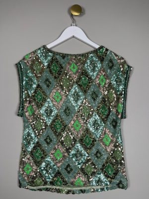 Gustav str. XS <br/> grøn top med palietter