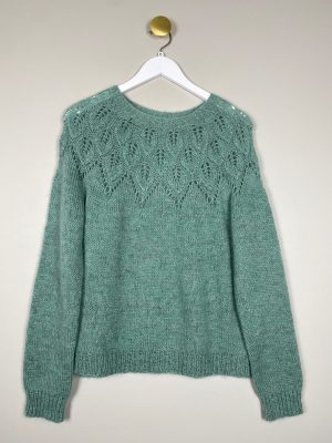 Lene Holm Samsøe str. 38 <br/> duset grøn strik bluse med hulmønster