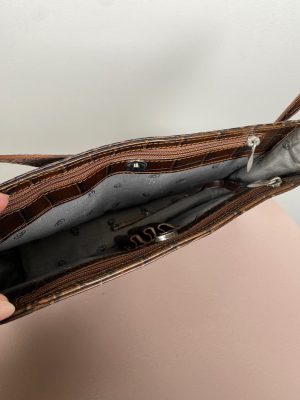 Brun læder skuldertaske med krokopræg