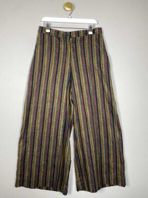 McVerdi str. S <br/> stribede bukser med brede ben, rød, blå og grøn