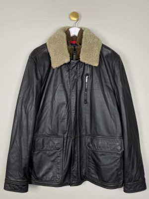 Tommy Hilfiger str. XL <br/> mørk skindjakke med aftagelig foer
