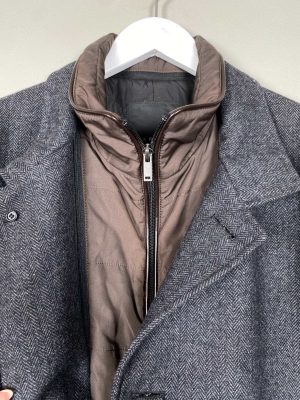 Garant str. 52 <br/> grå uldfrakke med aftagelig inderkrave