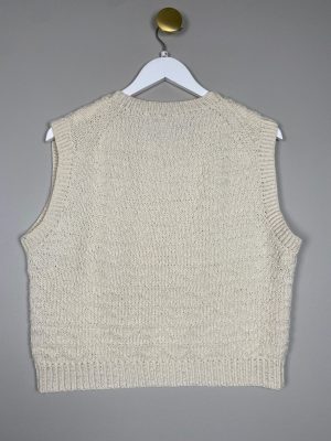 Strik offwhite vest med mønster str. M