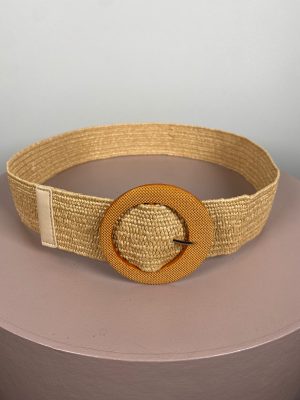 Bælte bastlignende materiale med rundt spænde str. 100 cm