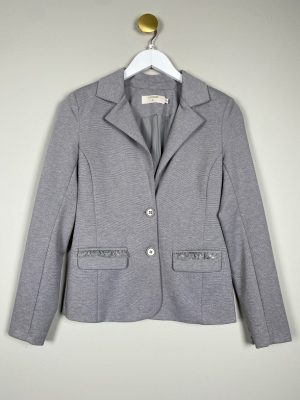 Creme str. XS <br/> grå blazer i stræk jersey med blonde ved lommer