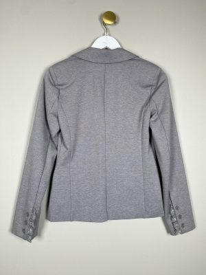 Creme str. XS <br/> grå blazer i stræk jersey med blonde ved lommer