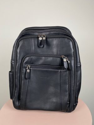 Matties sort skind rygsæk med 4 rum