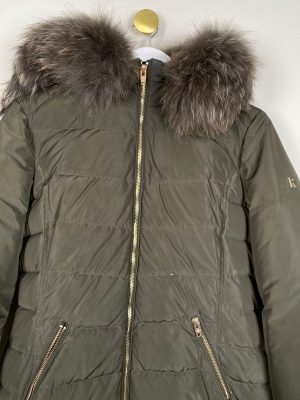 Rock And Blue str. 40 <br/> lang grøn dunjakke med hætte