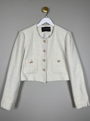 Valentin Studio str. 38 <br/>kort råhvid blazerjakke