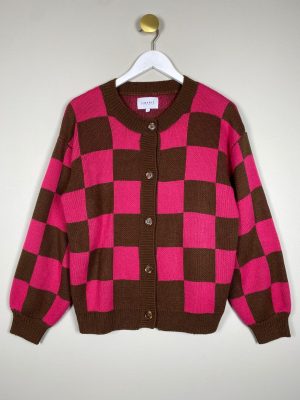 Liberte str. S <br/> pink brun ternet strik cardigan