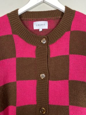 Liberte str. S <br/> pink brun ternet strik cardigan