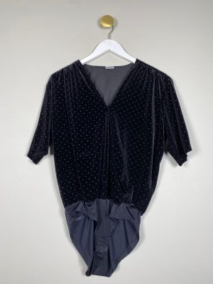 Jacqueline de Yong str. M <br/> sort velour bodystocking med rhinsten