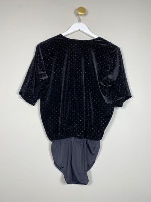 Jacqueline de Yong str. M <br/> sort velour bodystocking med rhinsten