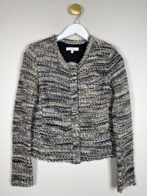 IRO str. 36 <br/> grå melange strik cardigan med skjult lukning