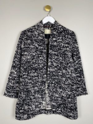 Malene Birger str. 36 <br/> åben jakke cardigan  sort offwhite melange