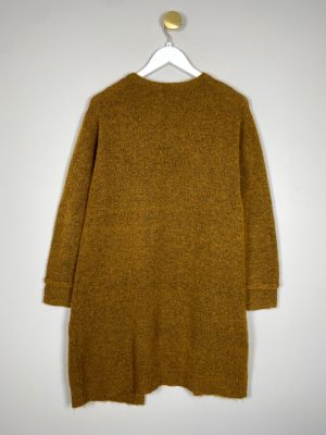 Isay str. S <br/> lang curry strik cardigan med sort nist