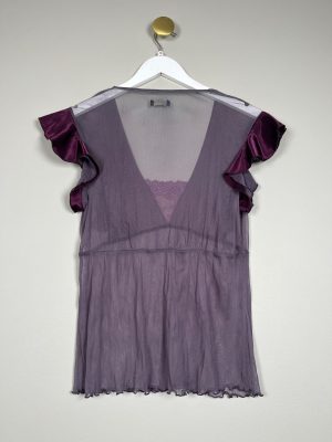 Minus str. M <br/> Chiffon bluse med blonde og flæse