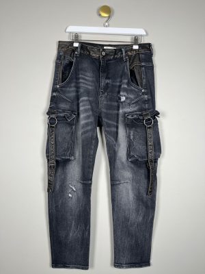 Cabana Living str. XL <br/>  grå jeans med skindeffekter og store lommer
